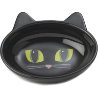 Petrageous 10011 Oval Frisky Kitty Stoneware Cat Bowl 5.5-Inch Wide And 1.5-Inch Tall Saucer With 5.3-Ounce Capacity And Dishwasher Safe Is Great For Cats, Ceramic, Black