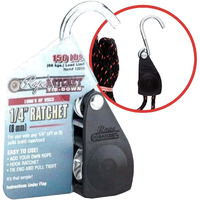 Rope Ratchet 10016 Heavy-Duty 1/4" Ratcheting Tie Down Rope Hanger, 150Lb - Robust Rachet Pulley System, Secure Rope Tie Downs With Hooks (1 Ratchet Only, As Pictured)
