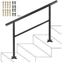 Vevor Handrail Outdoor Stairs 47.6 X 35.2 Inch Outdoor Handrail Outdoor Stair Railing Adjustable From 0 To 30 Degrees Handrail For Stairs Outdoor Aluminum Black Stair Railing Fit 3-4 Steps