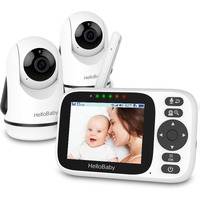 Hellobaby Baby Monitor With 2 Cameras - 3.2'' Ips Screen Baby Camera Monitor No Wifi, Remote Pan-Tilt-Zoom, Infrared Night Vision, 1000Ft Wireless Connection
