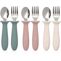 Vitever 6 Pieces Toddler Utensils, Kids Silverware Set With Silicone Handle, Children Safe Spoons And Forks, 18/8 Stainless Steel, Food-Grade Silicone - Dishwasher Safe