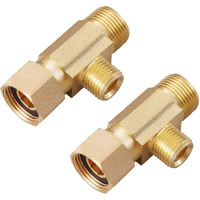 Litorange Lead-Free 2 Pcs Brass Angle Stop Add-A-Tee Valve 3/8" Compression Inlet By 3/8" Od Compression Outlet By 1/4 Inch Od Compression Outlet
