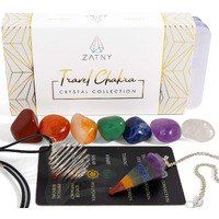 Zatny Travel Chakra Crystals And Healing Stones Collection - 7 Chakra Set Tumbled Stones, Chakra Pendulum, Interchangeable Cage Necklace, Reference Card, Portable Case, Ebook