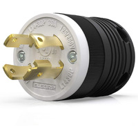 Elegrp Nema L14-30P Locking Plug, Generator Twist Lock Adapter Male Plug, 30 Amp 125/250V 3 Pole 4 Wire Grounding, Industrial Grade Heavy Duty, Ul Listed (1 Pack, Black/White)