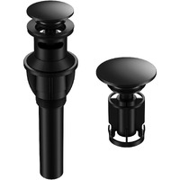 Bathroom Sink Drain With Overflow, Hurran Matte Black Universal Bathroom Sink Stopper For Bathroom Vanity Vessel Sink, Rapid Draining Plastic Pop-Up Sink Drain With Hair Catcher Anti-Clog Strainer