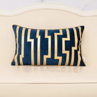 Alerfa 18 X 18 Inches Navy Blue Geometric Gold Leather Striped Cushion Cases Luxury European Throw Pillow Covers Decorative Pillows For Couch Living Room Bedroom Car 45 X 45Cm