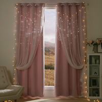 Nicetown Pink Curtains, Star Moon Cutout Curtains For Baby Girl Bedroom, Cute Curtains Blackout Curtains With Sheer Overly, Double Layer Curtains For Nursery Loft Decor, 52 X 695 Inches, 1 Pair