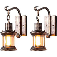 Rustic Wall Light Fixtures, Oil Rubbed Bronze Finish Indoor Vintage Wall Light Industrial Lamp Fixture Glass Shade Farmhouse Metal For Bedroom Living Room(2 Pack)