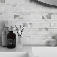 Vaovi Peel And Stick Tile Kitchen Backsplash Tiles Peel And Stick,Bathroom Backsplash Peel And Stick Linear Mosaic Tile Waterproof(10Tiles,Cement Gray)