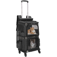 Hovono Double-Compartment Pet Carrier Backpack With Wheels For Small Cats And Dogs, Cat Rolling Carrier For 2 Cats, Perfect For Traveling/Taking A Walk/Trips To The Vet, Black