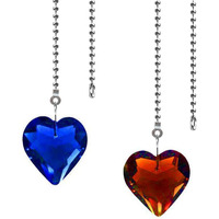 Hyamass 2Pcs Crystal Heart Prisms Pendant Ceiling Fan Pull Chain Extender With Ball Chain Connector (Amber+Blue)