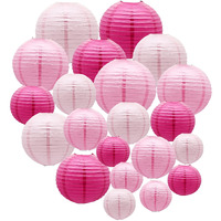 Pink Paper Lanterns Decorative, Hanging Round Paper Lanterns Indoor Outdoor For Graduation Wedding Birthday Valentine's Day Baby Showers Decorations, 21Pcs