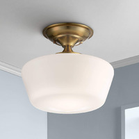 Regency Hill Schoolhouse Rustic Farmhouse Ceiling Light Semi Flush-Mount Fixture 12" Wide Soft Gold Opal White Glass For Bedroom Kitchen Living Room Hallway Dining Bathroom Schoolhouse