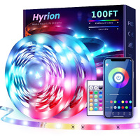 Hyrion 100 Ft Bluetooth Led Strip Lights,Music Sync Color Changing Lights Strip,5050 Rgb Led Lights With Remote,Smart Phone App Control Led Lights For Bedroom,Bar,Room Diy (App+Remote)