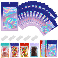 200 Pcs 4.7X7.9 Smell Proof Mylar Bags For Food Storage,Resealable Mylar Bags Gradient With Clear Window,Holographic Ziplock Packaging Bag For Candy,Cookies And Small Jewelry(Purple/Pink)