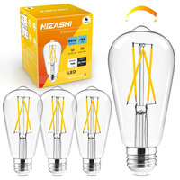 Hizashi Led Edison Bulbs, 6W, Equivalent 60W, Dimmable E26 Led Bulb, 3000K Soft White, 90+ Cri 700 Lumens, St19 Vintage Light Bulbs, Clear Glass, Pack Of 4