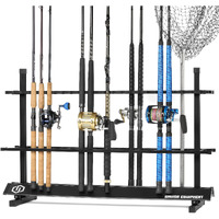Savior Equipment Fishing Rod Rack Holder Organizer, Lightweight Aluminum Vertical Fish Pole Garage Storage Ground Display Stand, Hold Up To 24 Slots Fresh Salt Water Spinning Rods & Reel Combo Black