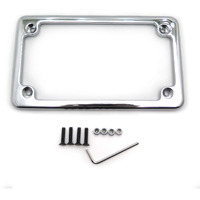 Httmt Mt294-001-Cd Chrome Flat License Plate Frame Bracket Tag Holder 7 Inches X 4 Inches Compatible With Universal Motorcycle