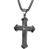 Leapofaith Cross Pendant For Car Rear View Mirror Hanging Cross Charm Car Decor Mirror Accessories Ornament Auto Interior Jesus Cross Necklace With Lord's Prayer Men Women Christian Gift (Black)