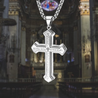 Leapofaith Cross Pendant For Car Rear View Mirror Hanging Cross Charm Car Decor Mirror Accessories Ornament Auto Interior Jesus Cross Necklace With Lord's Prayer Men Women Christian Gift (Silver)