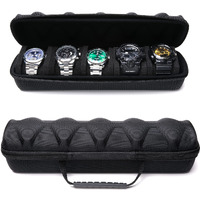Rigicase 5 Slots Hard Men's Watch Travel Case, Portable Zipper Storage Organizer Box With Soft Compressible Foam Pillow To Fit Large And Small Watches(Black, 5Slot)