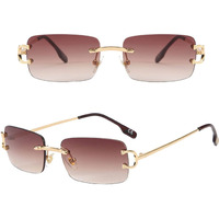 Sdinm Rimless Sunglasses For Men Women Fashion Small Narrow Rectangle Sun Glasses Shades 90S Eyewear, Brown