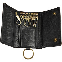 Le'Aokuu Mens Genuine Leather Car Key Case Loop Hook Coin Case Cover Wallet Snap (The Black 2)