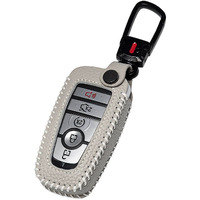 Yonufi For Ford Key Fob Cover With Keychain, Leather Keyless Entry Car Smart Key Case Protector Holder Compatible With 2017-2024 Bronco Escape Mustang Explorer F150 F250 F350 Fusion Edge (Gray)