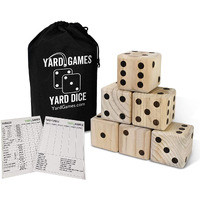 Giant 3.5" Wooden Yard Dice With Laminated Yardzee And Farkle Scoresheets And Durable Carrying Case