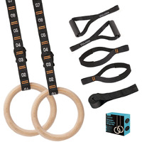 Vulken Wooden Gymnastic Rings With Adjustable Numbered Straps. 1.1 Olympic Rings For Core Workout And Bodyweight Training. Home Gym Rings 1600Lbs With Workout Handles
