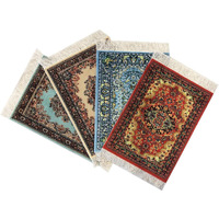 Carpet Coasters, Set Of 4 Turkish Rug Style Table Drink Mats, Absorbent Kitchen And Dining Accessories, Spill & Drip Protection, Rectangular