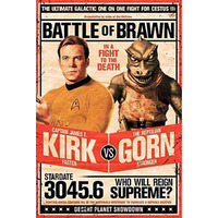 Buyartforless Star Trek Captain Kirk Vs The Reptilian Gorn 36X24 Art Print Poster Battle Of Brawn - In A Fight To The Death, Multicolor