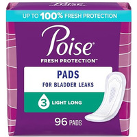 Poise Incontinence Pads & Postpartum Incontinence Pads, 3 Drop Light Absorbency, Long Length, 96 Count (4 Packs Of 24), Packaging May Vary