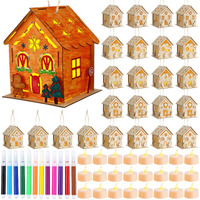 Spiareal 6 Sets Diy Gingerbread House Wooden Tealight Holder Kits Luminous Wooden Xmas Houses With Watercolor Pens And Led Flameless Candles For Kids Christmas Decorations Crafts Project Bulk
