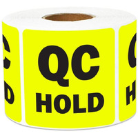 Qc Hold Stickers - 2 X 2 Inch Square Fluorescent Yellow Color Coding Qc Hold Label Stickers For Quality Control Production Line Warehouse Inventory Management Inspection Stickers - 300 Labels/Roll