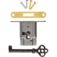 Full Mortise Cabinet Door Or Drawer Lock W/Plate And Skeleton Key - Antique Furniture Hardware  Ua-035-L
