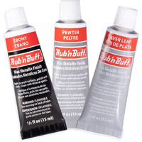 Amaco Rub N Buff Wax Metallic Finish Grey Kit - Ebony Silver Leaf And Pewter 15Ml Tubes - Versatile Gilding Wax For Finishing Furniture Antiquing And Restoration - 3 Rub And Buff Colors