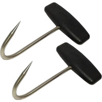 Tihood 2Pcs Meat Hooksfor Butchering,T Shaped Boning Hooks With Handle 6 Inch Stainless Steel Butcher Shop Tool Kit (Black X2)