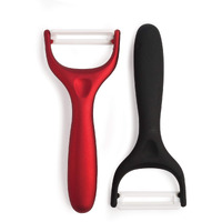 Cooking Light Ceramic Peeler Set With Ultra Sharp And Durable Blades, Ergonomic Handles Black And Red Kitchen Tools, 2 Piece, Black/Red