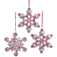 Kurt S. Adler Claydough Christmas Tree Ornaments Holiday Decoration Gingerbread Peppermint Candy (4.5" Set Of 3 Snowflake Peppermint Ornaments Glitter Candy Gingerbread Red White D3620)