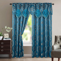 Elegant Comfort Luxurious Beautiful Curtain Panel Set With Attached Valance And Backing 54" X 84 Inch (Set Of 2), Navy Blue