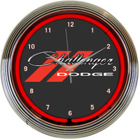 Dodge Challenger Red Neon Clock 15 Inch Diameter With Chrome Rim And Red Neon - 8Clgck