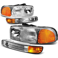 Dna Motoring Hl-Oem-Sie99-4P-Ch-Am Chrome Amber Headlights Compatible With 99-07 Sierra Yukon