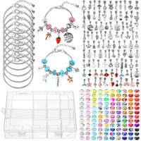 Ferreve 231 Pcs Charm Bracelet Making Kit For Girls Snake Chain European Large Hole Beads Dangle Charm With Plastic Storage Box Diy Jewelry Making Craft Gifts For Teen Girls Women(7.5 Inch)