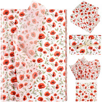 Bolsome 100 Sheets Red Poppy Flower Tissue Paper Watercolor Red Petals Black Stamens Wild Blossom Art Tissue Paper For Birthday Wedding Bridal Shower Diy Craft, 20  14 Inches