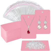 Twavang Pink Earring Cards For Selling Set With 100Pcs Earring Display Cards, 200 Pcs Earring Backs And 100Pcs Jewelry Packaging Bag For Earrings Necklace Jewelry Display (3.5" X 2.3" Inches)