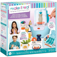 Make It Real: Mini Pottery Studio - 26 Pcs Diy Pottery Kit, Mess Free Air Dry Clay, 10 Projects, Tweens, Girls & Kids Ages 8+