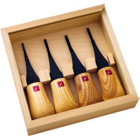Flexcut Carving Tools, Mini Palm Gouges For Detailed Carving, Ash Hardwood Handles And Carbon Steel Blades, Set Of 4 (Fr604)