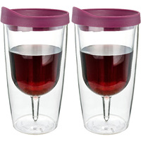 Merlot Red Lid Wine Tumbler, 10Oz, 2 Pack - Southern Homewares - Insulated Double Wall Acrylic W/See Through Cup