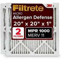 Filtrete 20X20X1 Ac Furnace Air Filter, Merv 11, Mpr 1000, Micro Allergen Defense, 3-Month Pleated 1-Inch Electrostatic Air Cleaning Filter, 2 Pack (Actual Size 19.719 X 19.719 X 0.84 In)